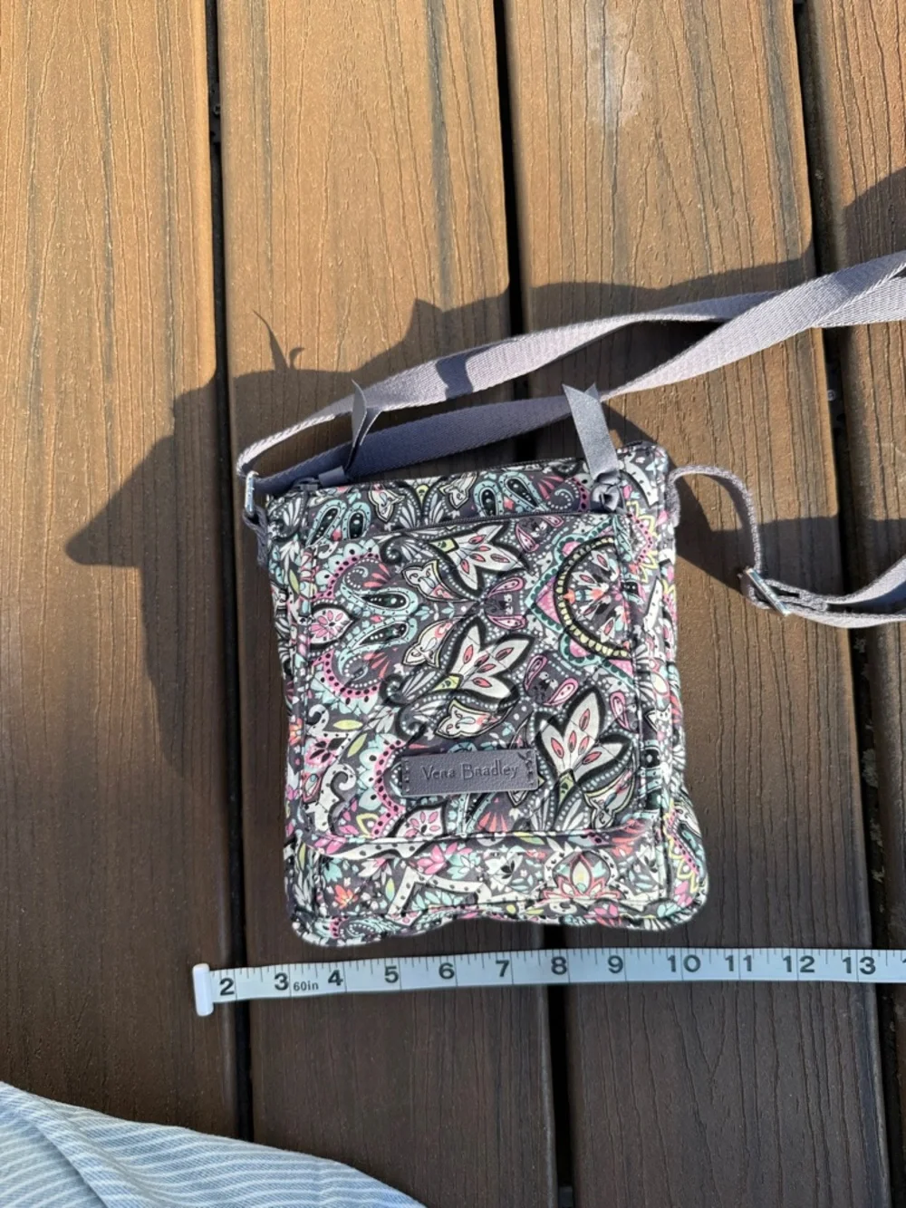 Vera Bradley Gray Paisley Quilted Crossbody with Pink & Mint Accents - Picture 3 of 4